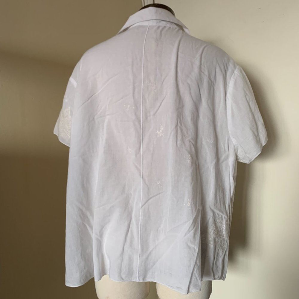 J.JILL WOMENS SHORT SLEEVE WHITE EMBROIDERED BUTTERFLYBLOUSE SIZE 2X 100% COTTON - Picture 6 of 13